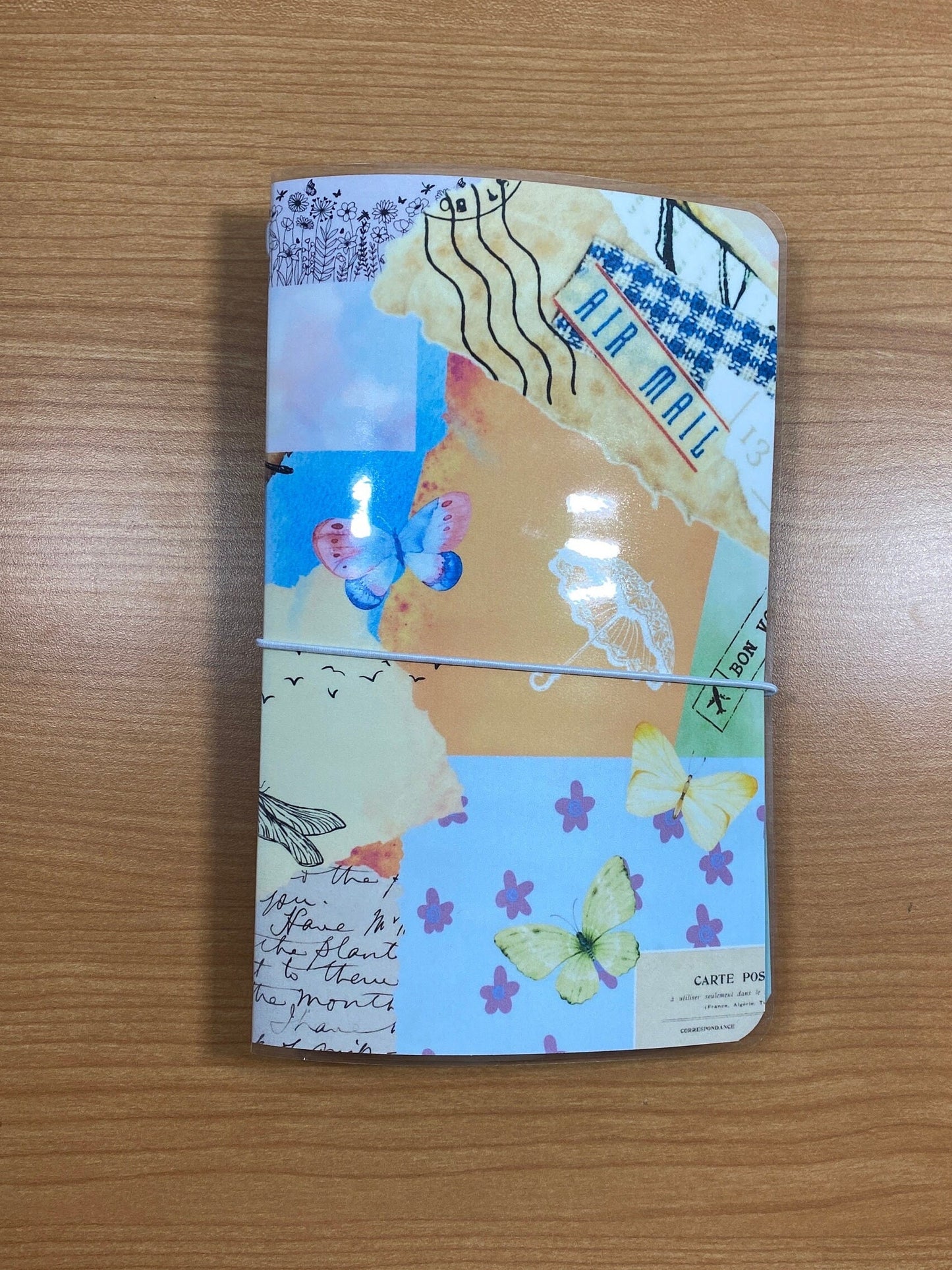 Pastel Collaged Butterfly Travelers Notebook Cover,Laminated Flowers Book Cover, Refillable,  Junk Journal, Gift for Her, Free Shipping