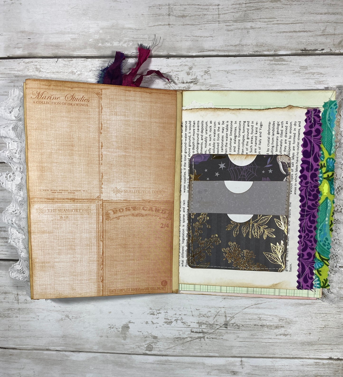 Grungy Photo Time Junk Journal | B6 Scrapbook Planner | Handmade Lace Trim Writing Notebook | Pockets, Tags & Journaling Cards