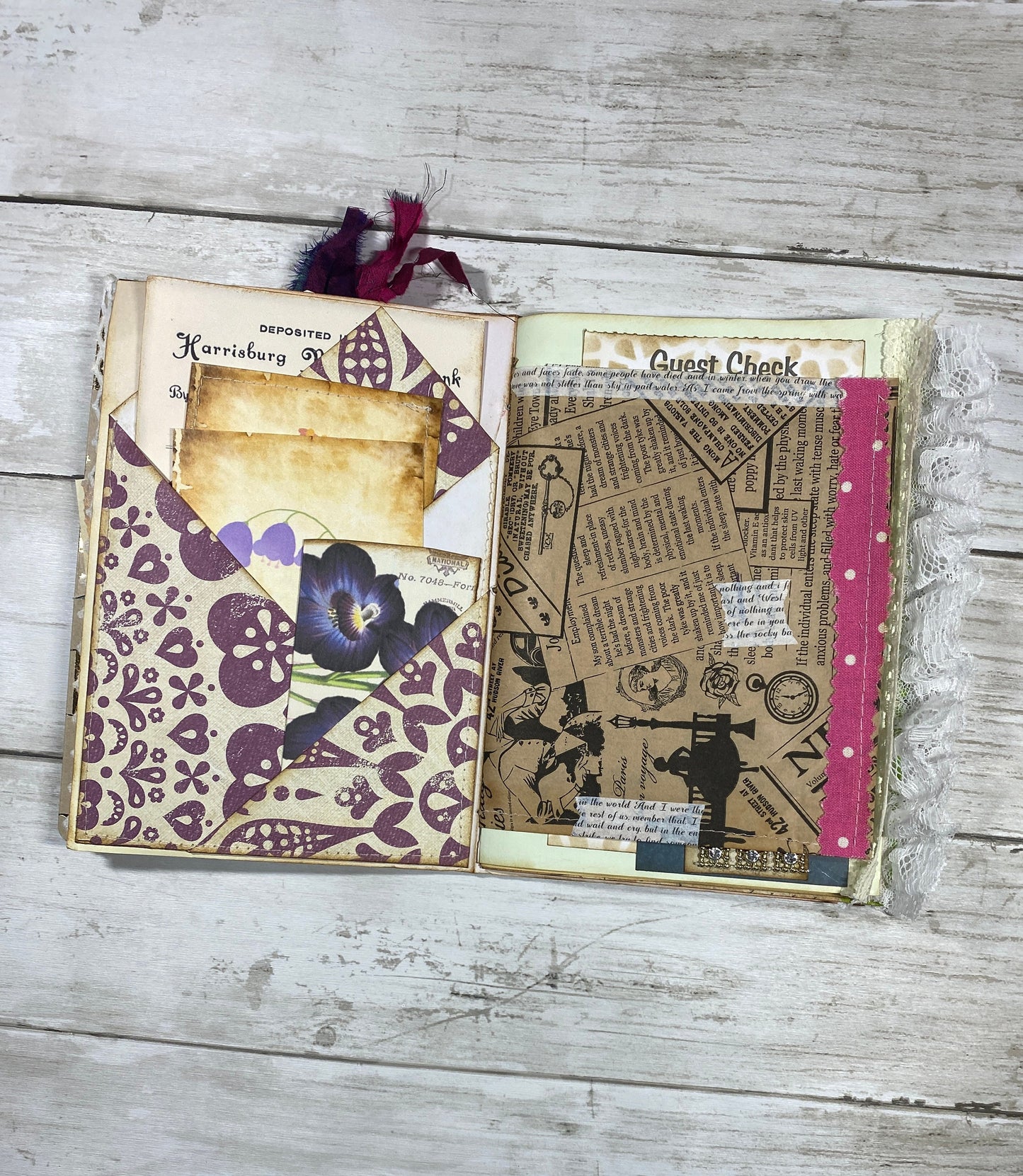 Grungy Photo Time Junk Journal | B6 Scrapbook Planner | Handmade Lace Trim Writing Notebook | Pockets, Tags & Journaling Cards