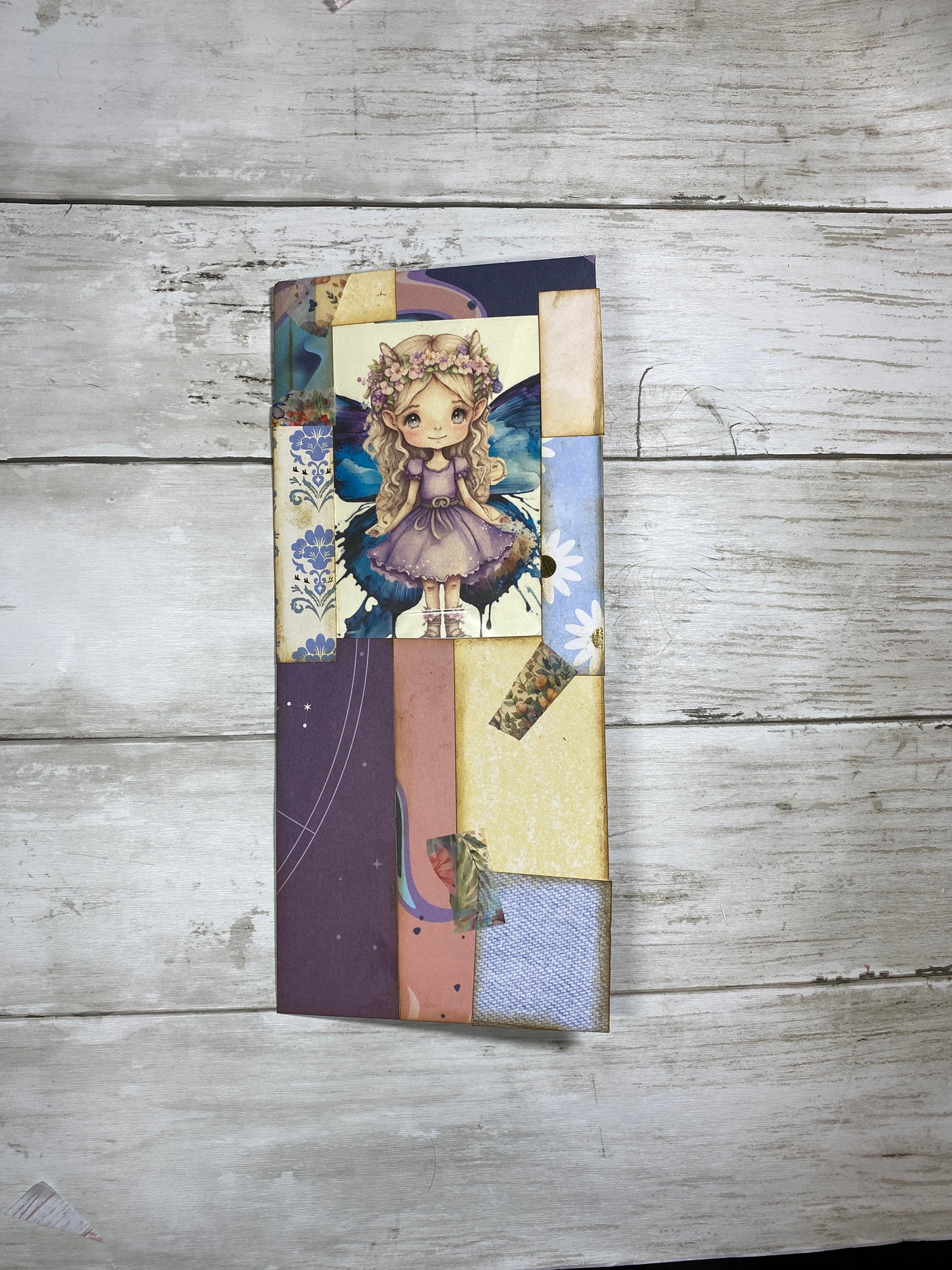 Purple Fairy Large Window Envelope – Collaged in Pinks & Purples, Junk Journal Pocket, Handmade Ephemera Add-On