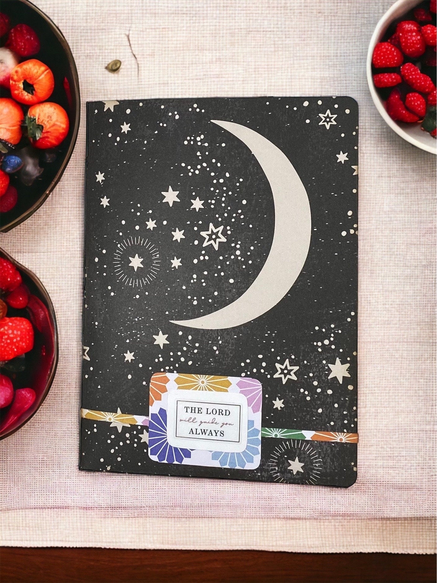 The Lord Will Guide You Always – Celestial Prayer Journal | Handmade Faith-Based Notebook | Healing Threads Encouragement Gift