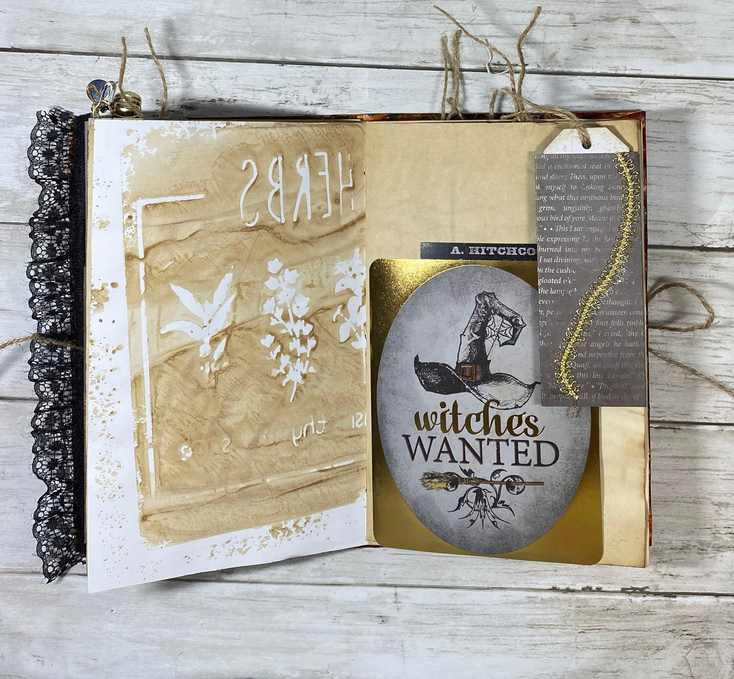 Grungy Gothic Halloween Junk Journal – Handmade Witchy Book of Shadows, Vintage Ephemera Spellbook, One-of-a-Kind Codex