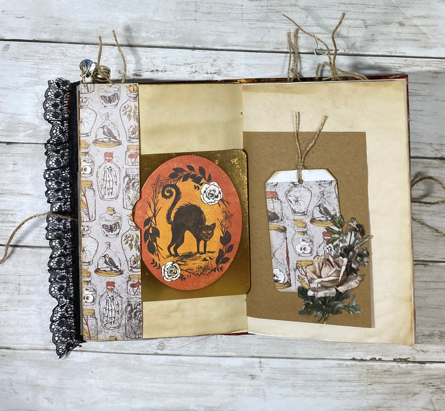 Grungy Gothic Halloween Junk Journal – Handmade Witchy Book of Shadows, Vintage Ephemera Spellbook, One-of-a-Kind Codex