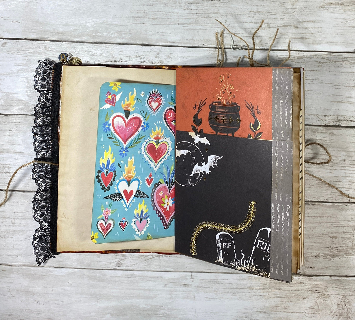 Grungy Gothic Halloween Junk Journal – Handmade Witchy Book of Shadows, Vintage Ephemera Spellbook, One-of-a-Kind Codex