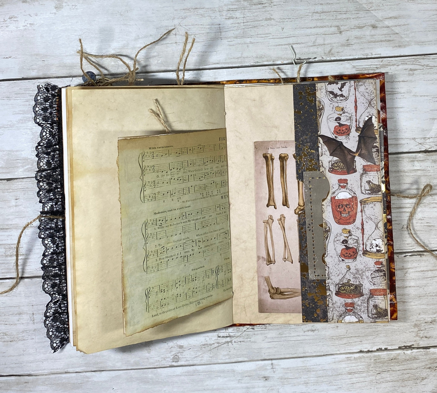 Grungy Gothic Halloween Junk Journal – Handmade Witchy Book of Shadows, Vintage Ephemera Spellbook, One-of-a-Kind Codex