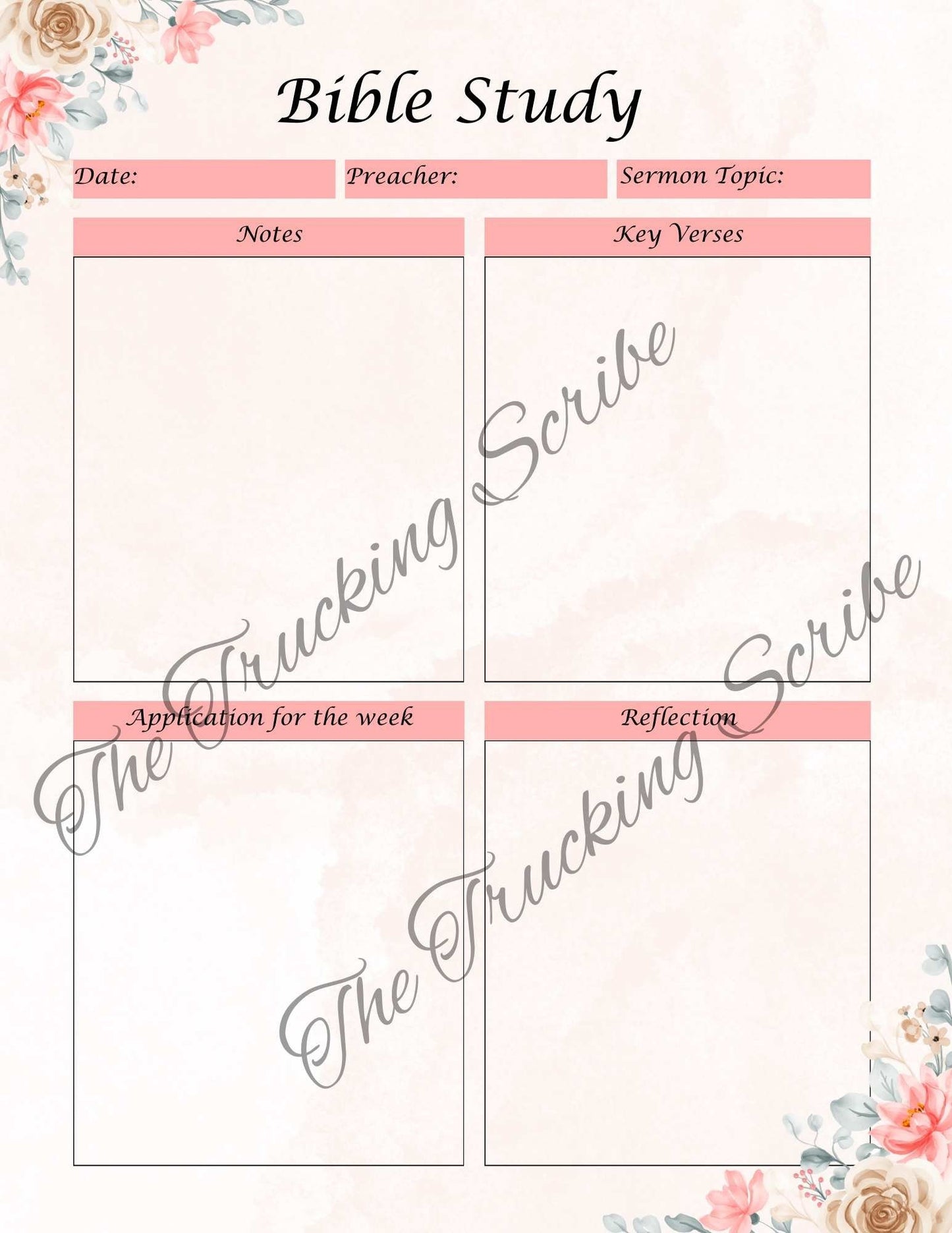 Pink Floral Prayer Journal: Undated Scripture Log (Digital Download)