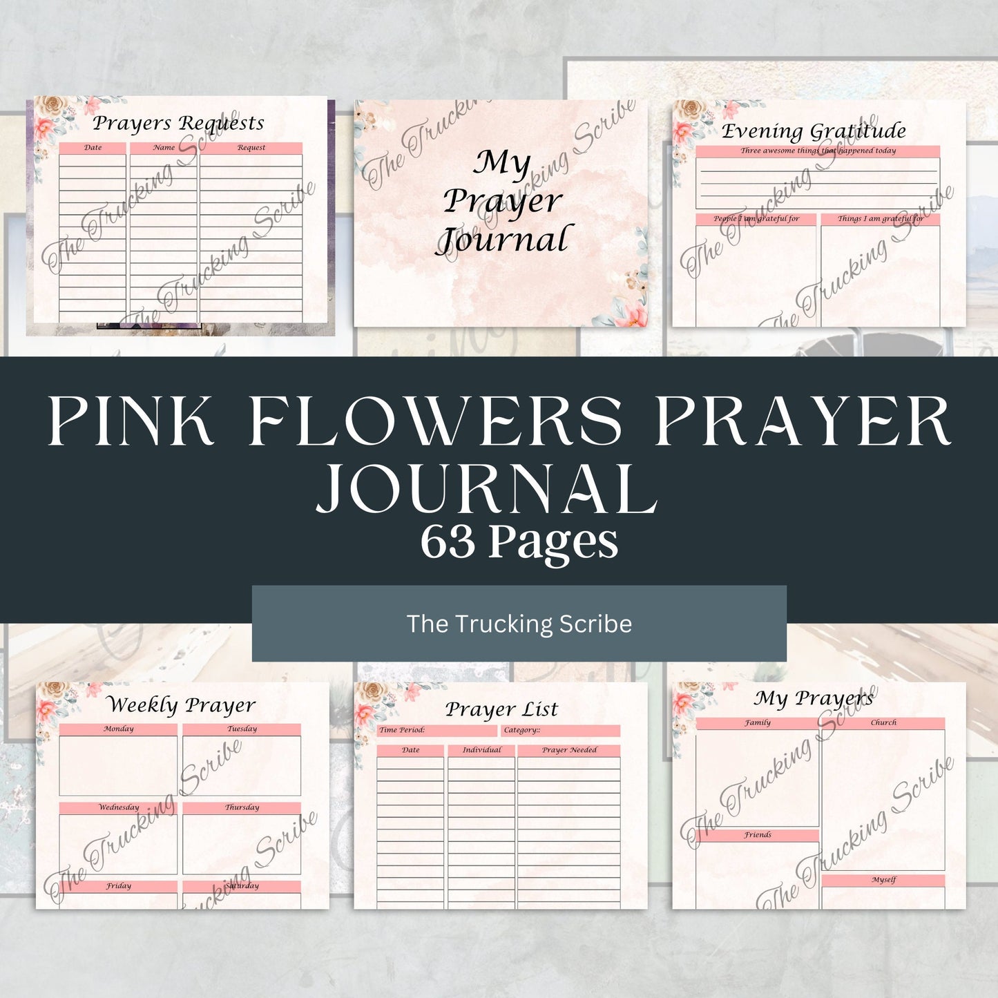 Pink Floral Prayer Journal: Undated Scripture Log (Digital Download)