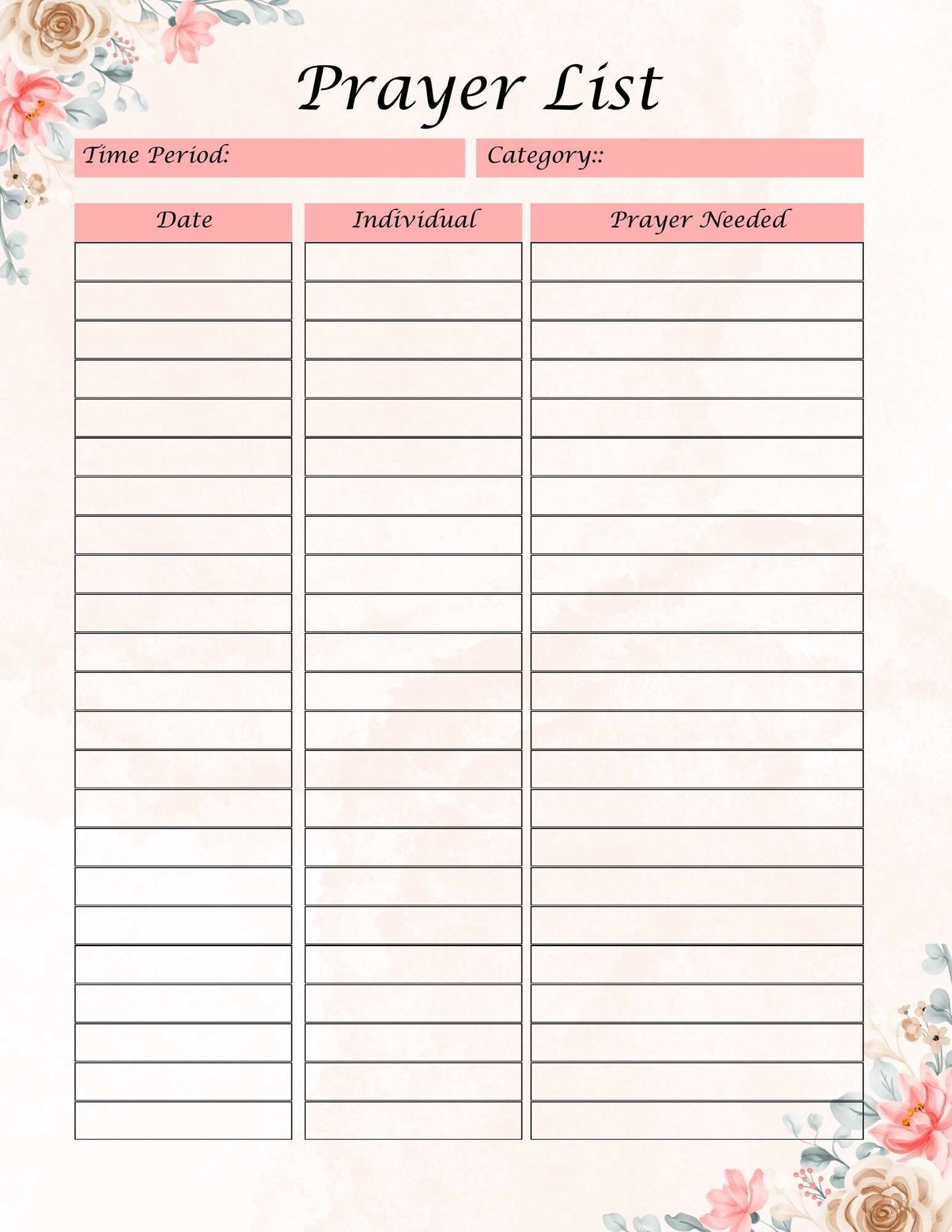 Pink Floral Prayer Journal: Undated Scripture Log (Digital Download)
