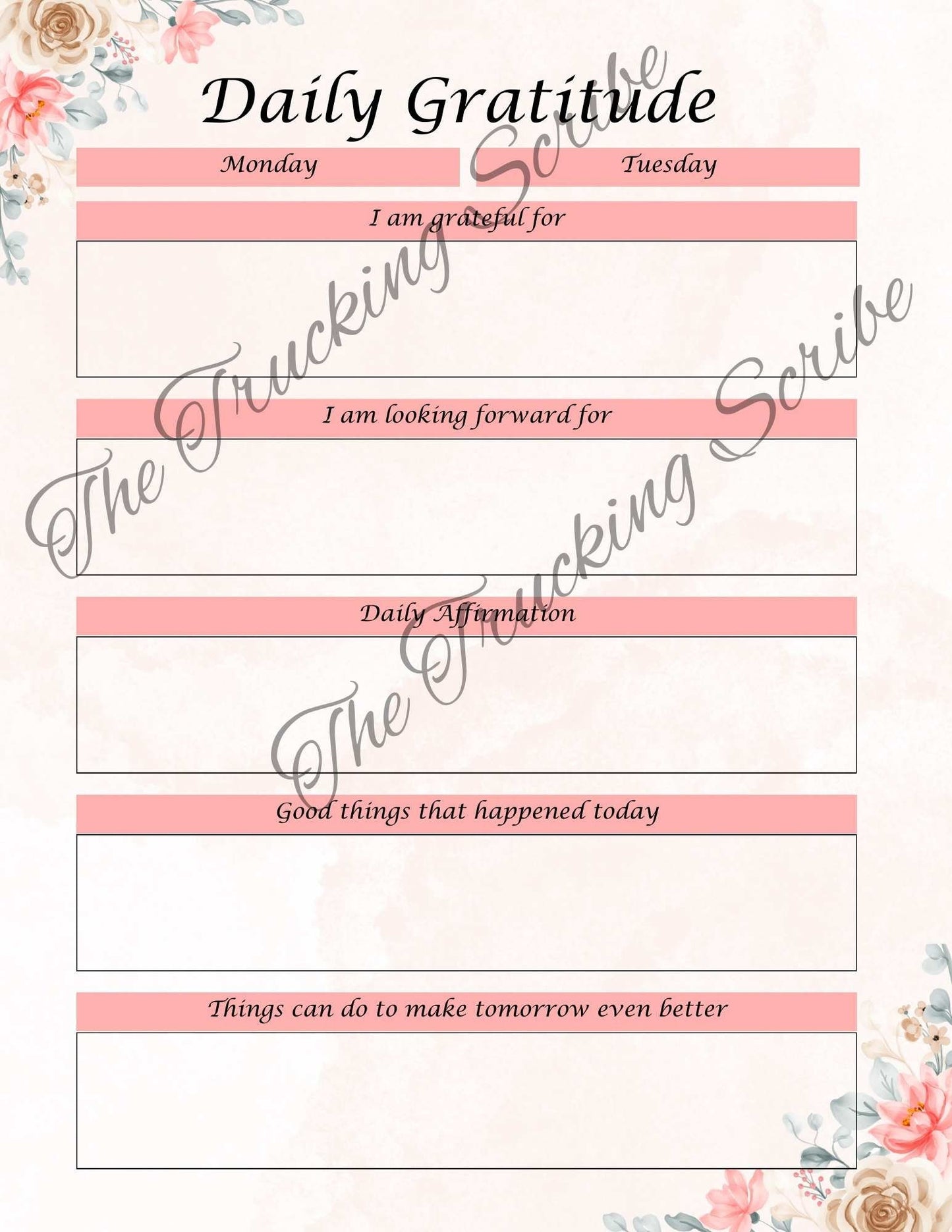 Pink Floral Prayer Journal: Undated Scripture Log (Digital Download)