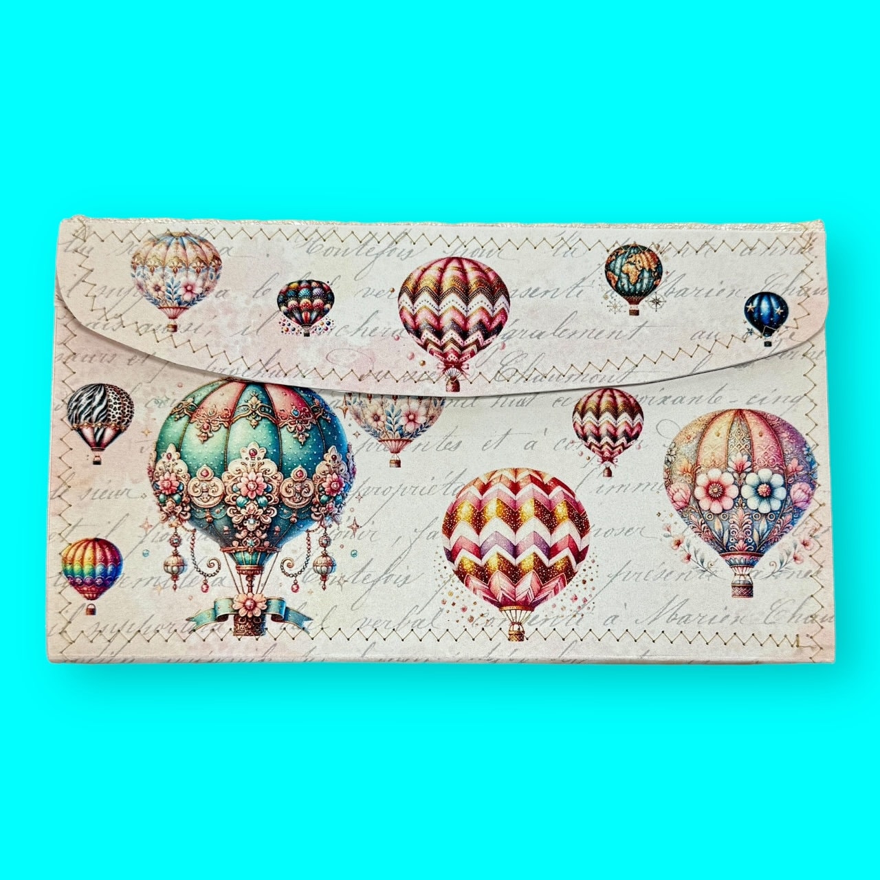 Hot Air Balloons Accordion File Folder • 17-Pocket Expandable Organizer, Original Artwork, Receipt & Sticker Holder, Handmade Stitched Cover