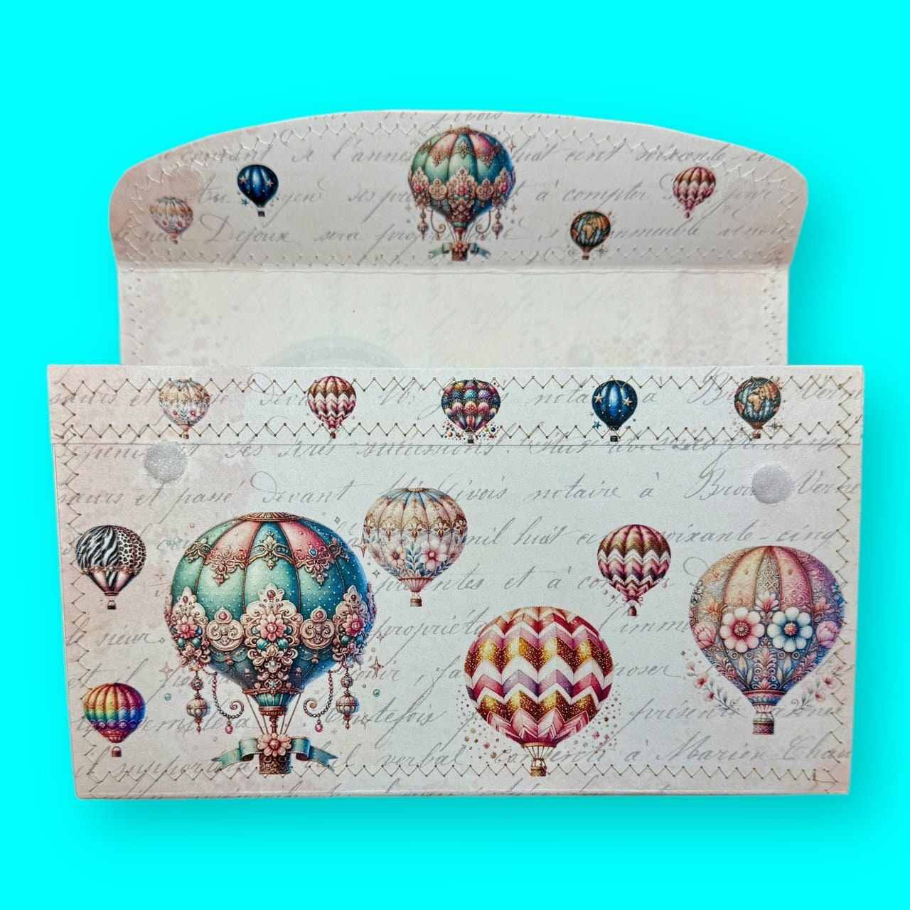 Hot Air Balloons Accordion File Folder • 17-Pocket Expandable Organizer, Original Artwork, Receipt & Sticker Holder, Handmade Stitched Cover
