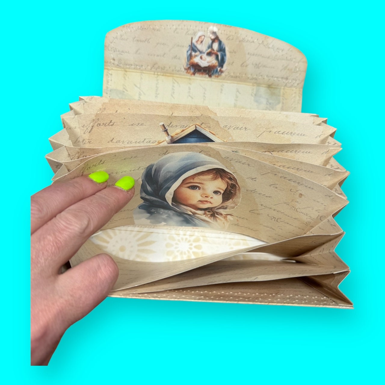 The Birth of Jesus Accordian Wallet Ephemera Organizer, Expandable Envelope, Filing System, Recipe Book, Expanding Storage, Coupon folder