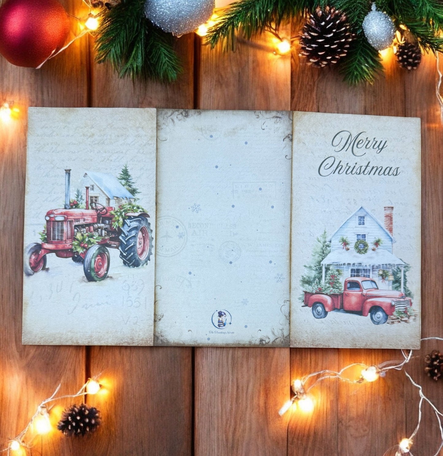 Cozy Christmas On The Farm Trifold Folio, Old Farmhouse Junk Journal, Vintage Rustic Barn Pages, Farm Animals, Homespun Theme