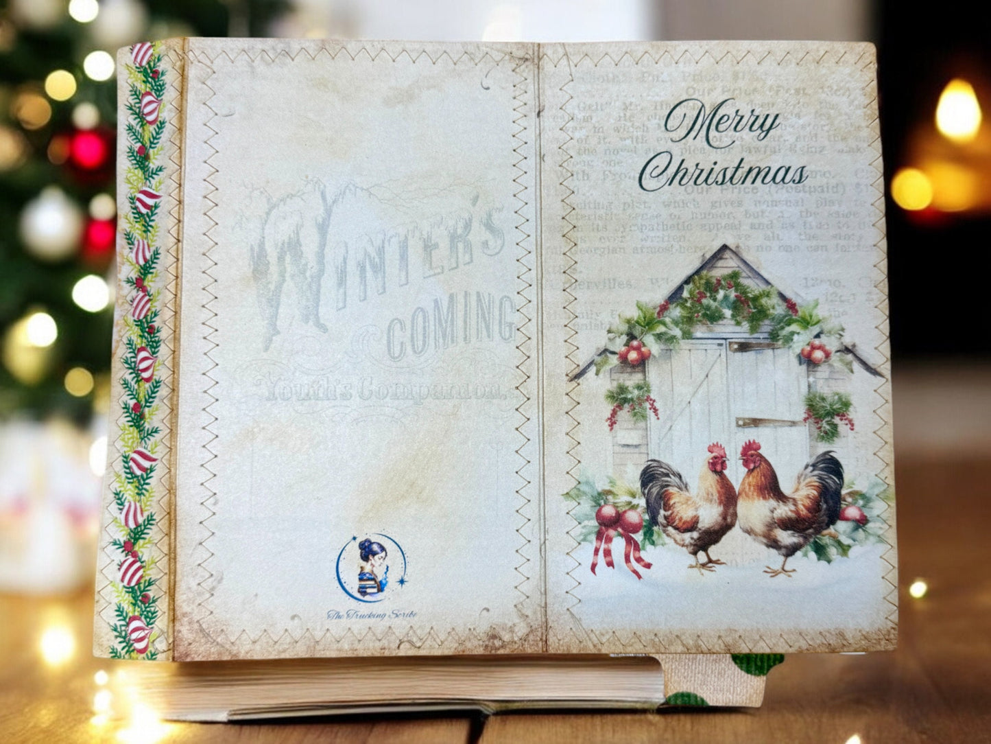 Vintage Christmas On The Farm Folio, Old Farmhouse Junk Journal, Rustic Barn, Cozy Farm Animals, Homespun Theme, Interactive Waterfall