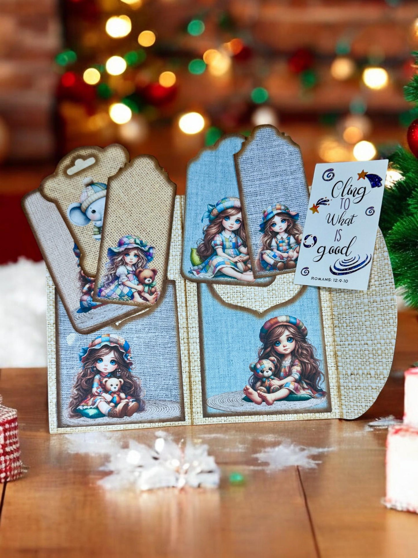 Stitches of Love Gift Card Holder | Tea Gift | Junk Journal | Folio | Patchwork Girl & Bear | Secret Santa Gift