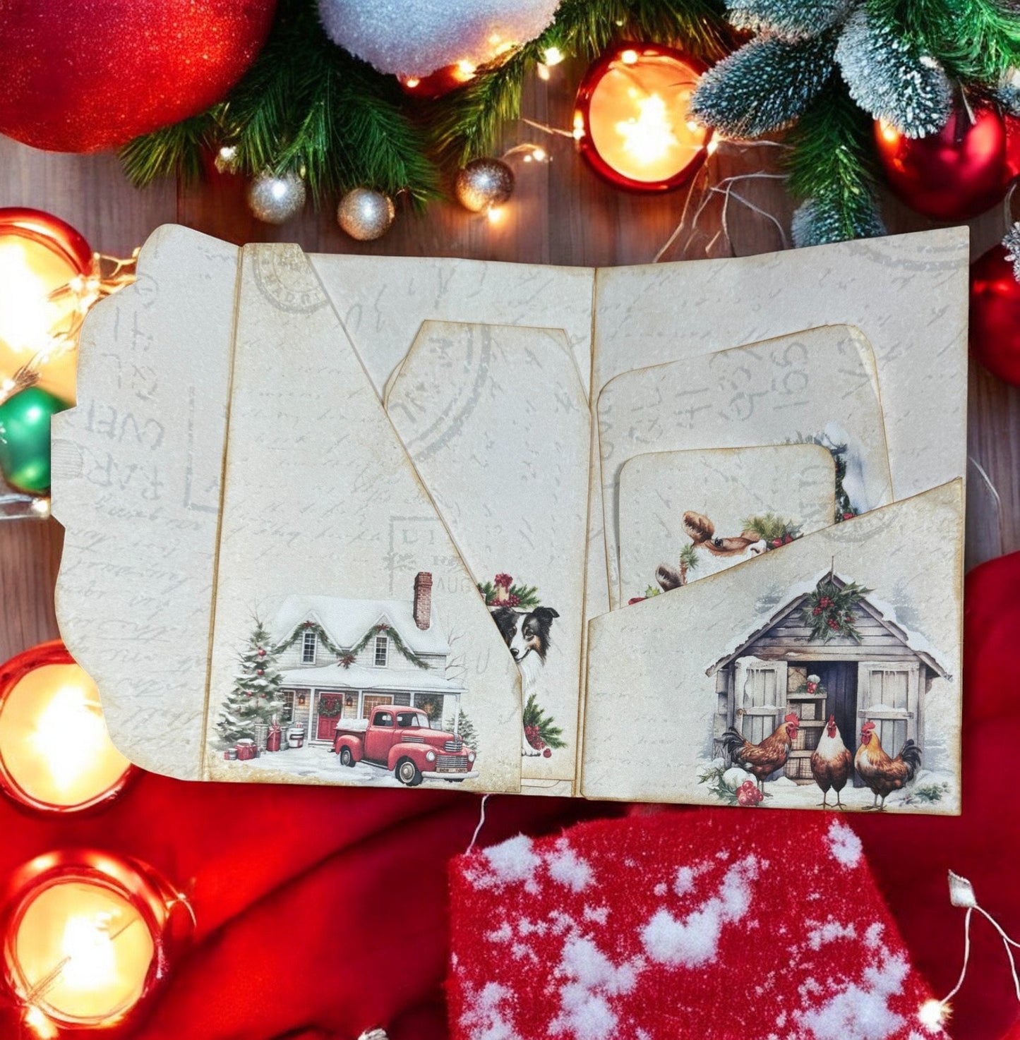 Rustic Christmas On The Farm Folio, Vintage Farmhouse Junk Journal, Rustic Barn Pages, Cozy Farm Animals, Homespun Theme