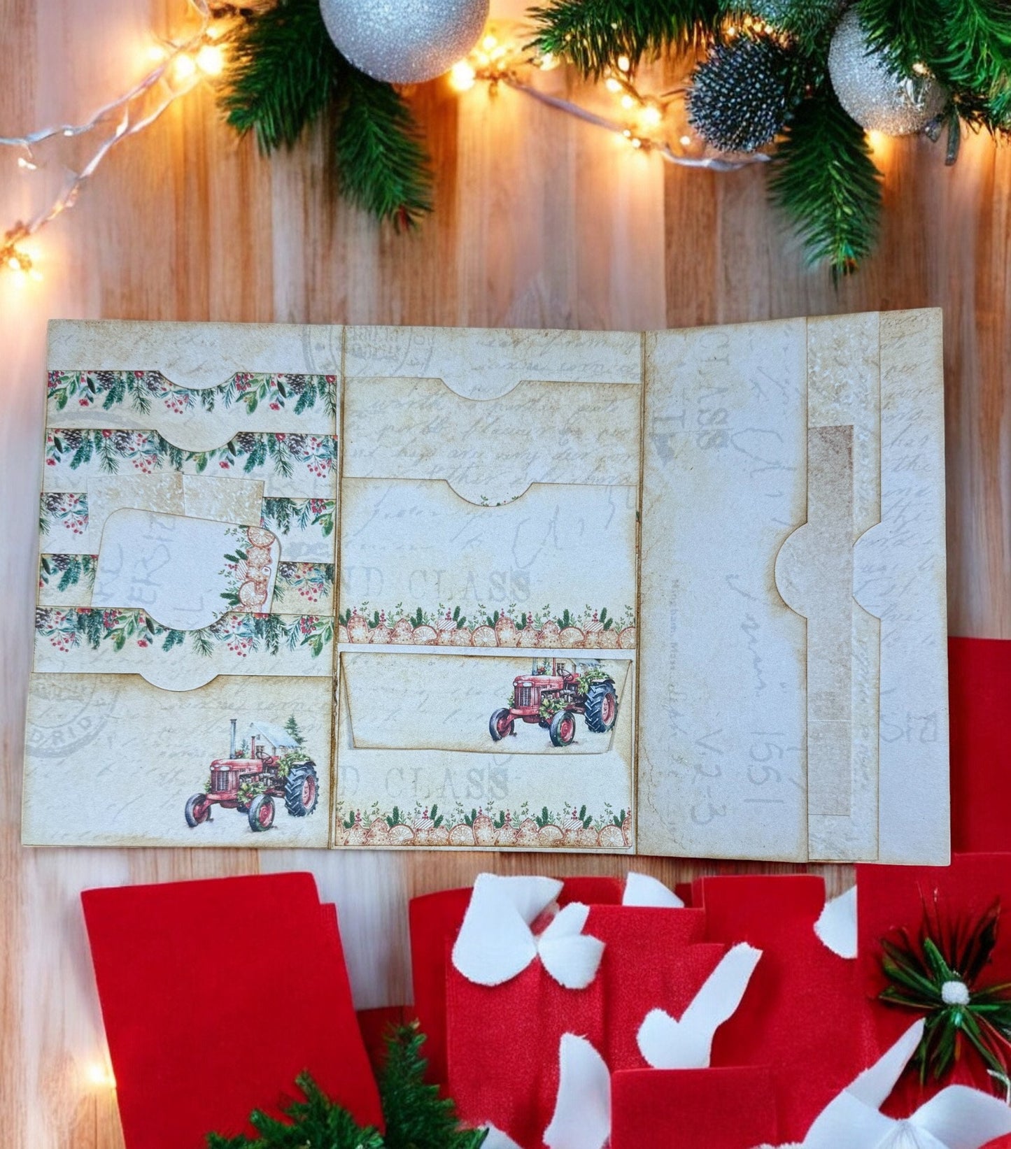 Cozy Christmas On The Farm Trifold Folio, Old Farmhouse Junk Journal, Vintage Rustic Barn Pages, Farm Animals, Homespun Theme