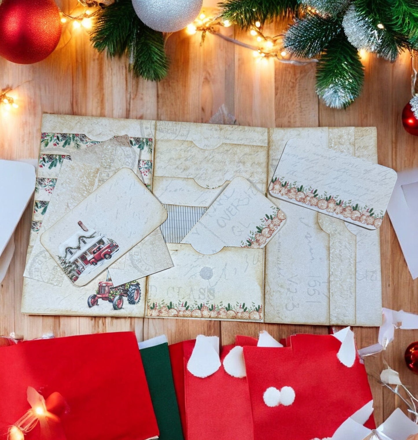 Cozy Christmas On The Farm Trifold Folio, Old Farmhouse Junk Journal, Vintage Rustic Barn Pages, Farm Animals, Homespun Theme