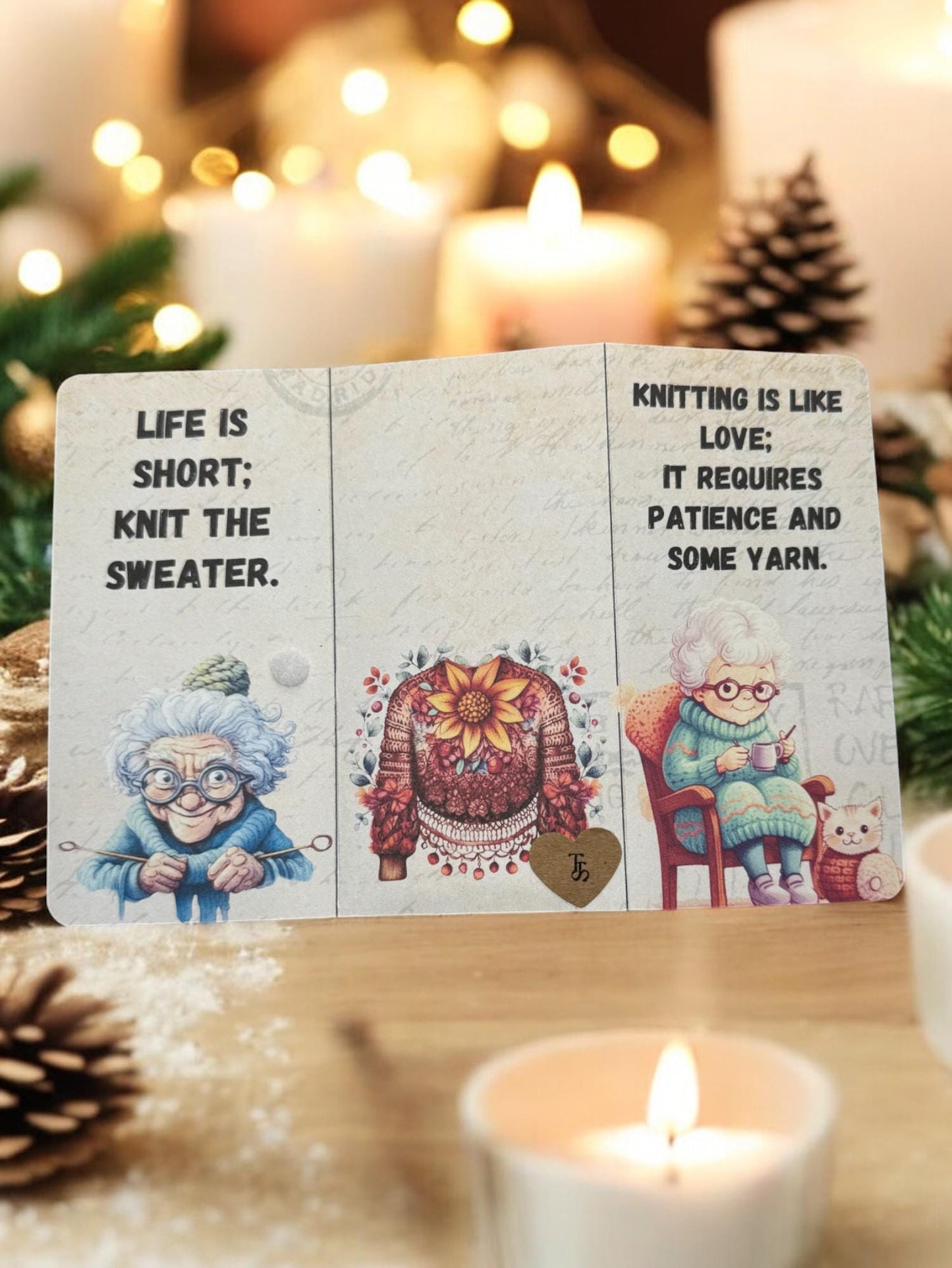 Knitting Is Like Love Gift Card Holder | Ugly Sweater | Handmade Folio For Mom | Patchwork Art Journal | Small Yarn Folio Book