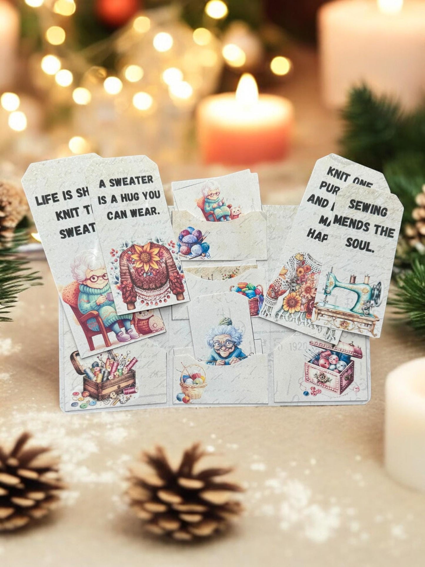 Knitting Is Like Love Gift Card Holder | Ugly Sweater | Handmade Folio For Mom | Patchwork Art Journal | Small Yarn Folio Book