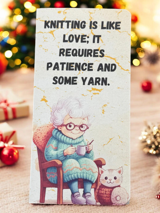 Knitting Is Like Love Gift Card Holder | Ugly Sweater Inspired Book | Handmade Folio For Mom | Patchwork Art Journal | Small Yarn Folio Book