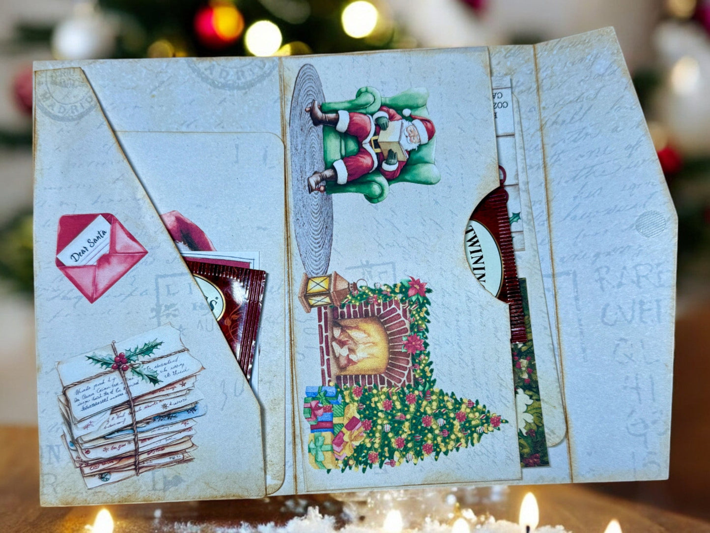 Letters To Santa Folio, North Pole Junk Journal, Stamps, A Bag of Coal, North Post, Gifts, Notebook, Gift Card Holder, Tea Gift, Elves