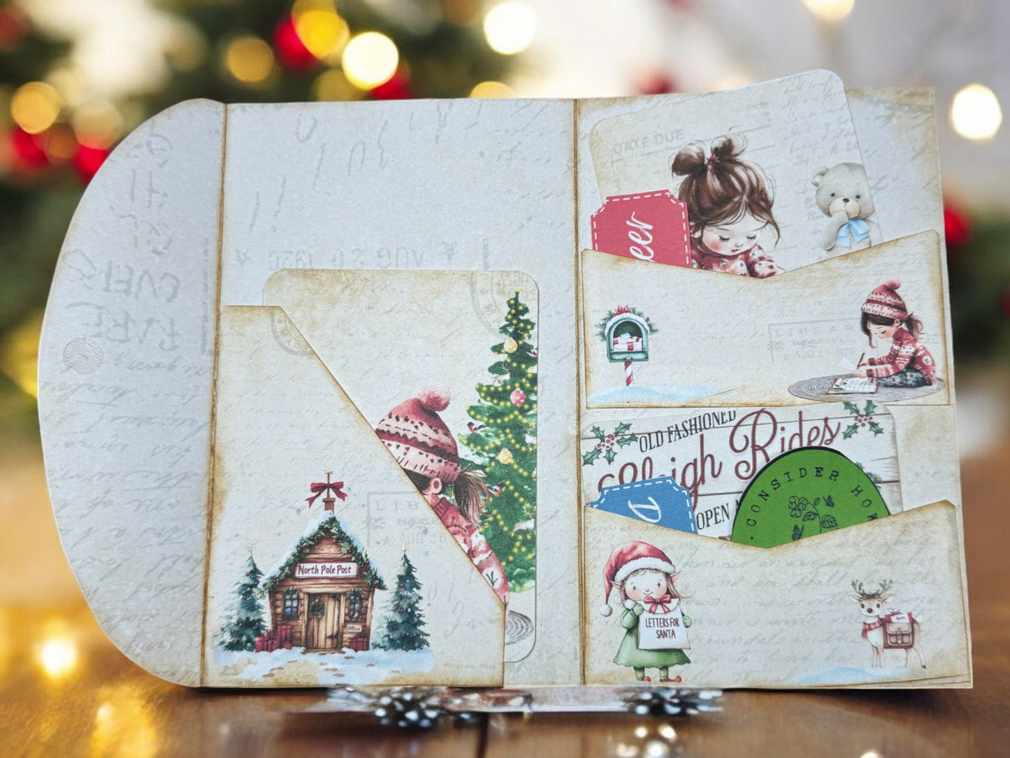 Letters To Santa Folio, North Pole Junk Journal, Stamps, A Bag of Coal, North Post, Gifts, Notebook, Gift Card Holder, Tea Gift, Elves