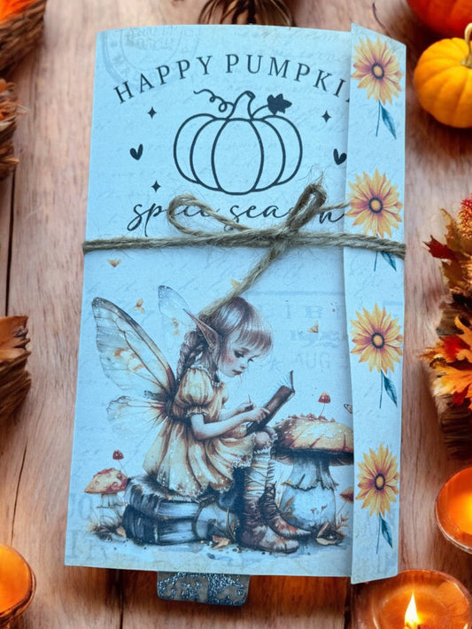 Fairy Autumn Vibes Gift Card Holder, Tea Gift, Junk Journal, Folio, Interactive Waterfall, 4 Layered Pockets, Fall Ephemera, Mushrooms