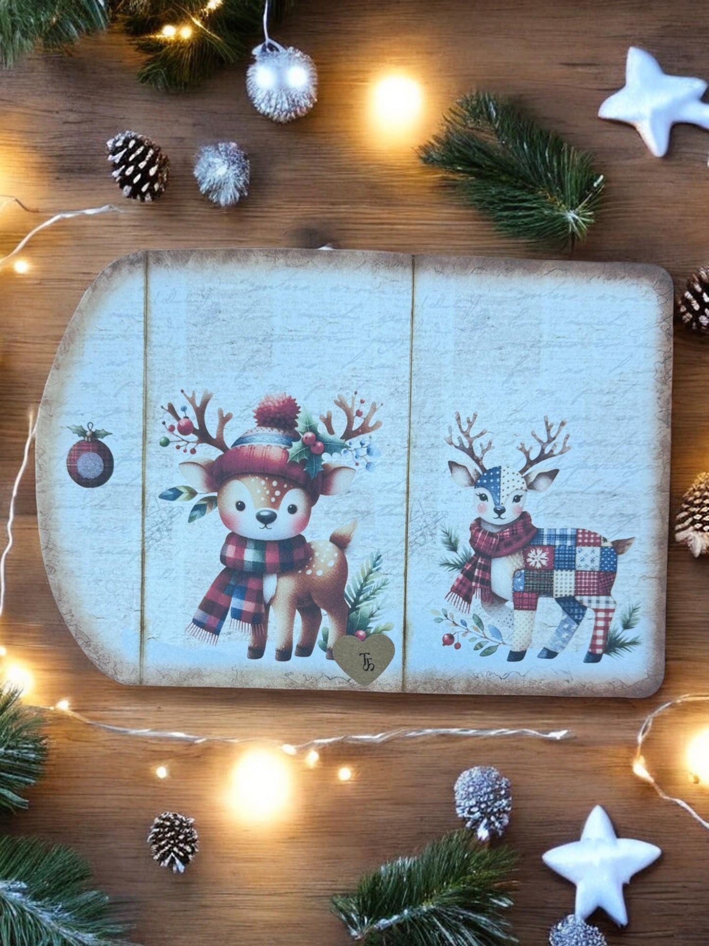 Delight in Winter Magic: Patchwork Reindeer Gift Card Holder Set | Enchanting Christmas Keepsake | Junk Journal Treasure | Money Wallet