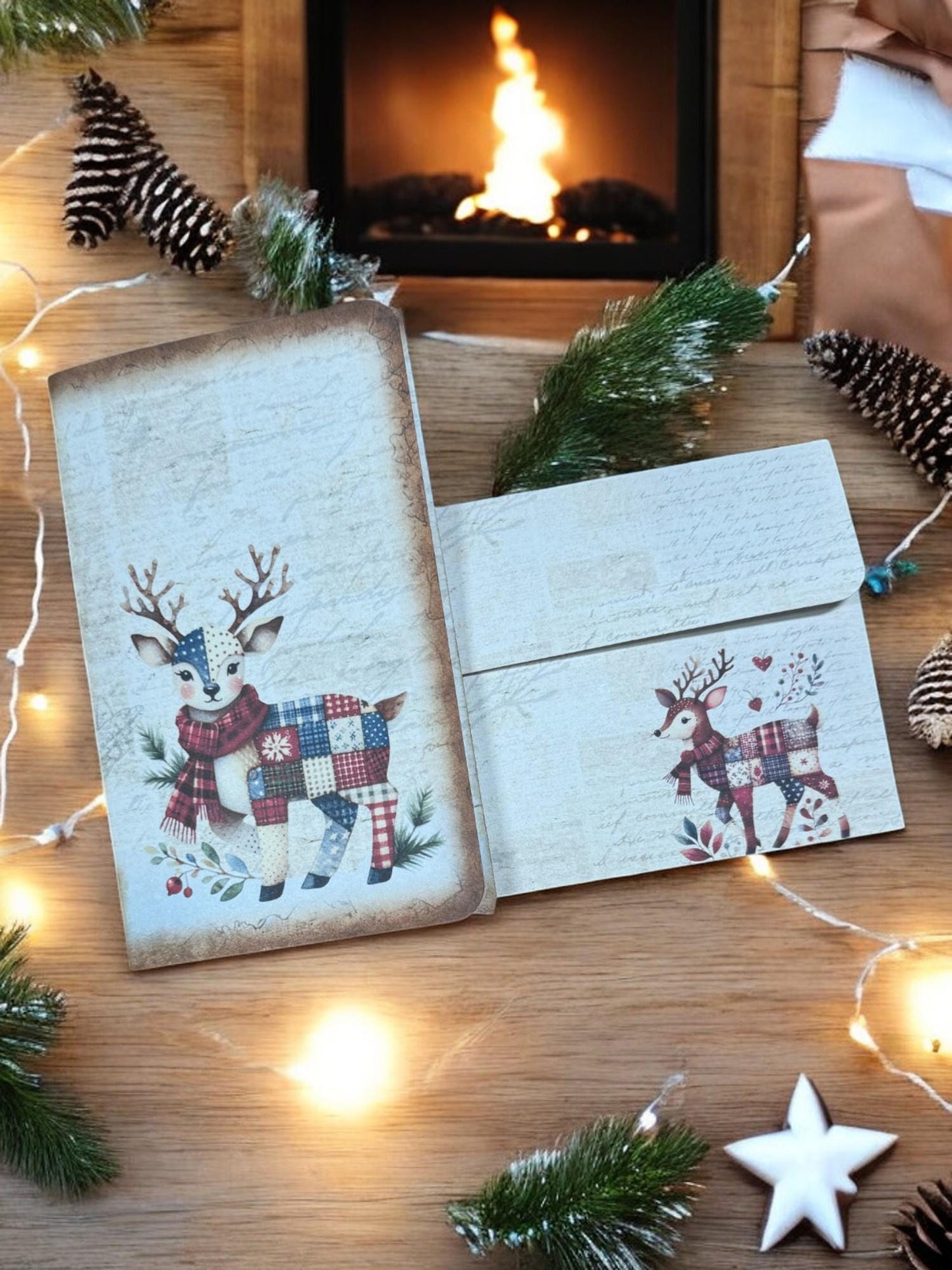Delight in Winter Magic: Patchwork Reindeer Gift Card Holder Set | Enchanting Christmas Keepsake | Junk Journal Treasure | Money Wallet