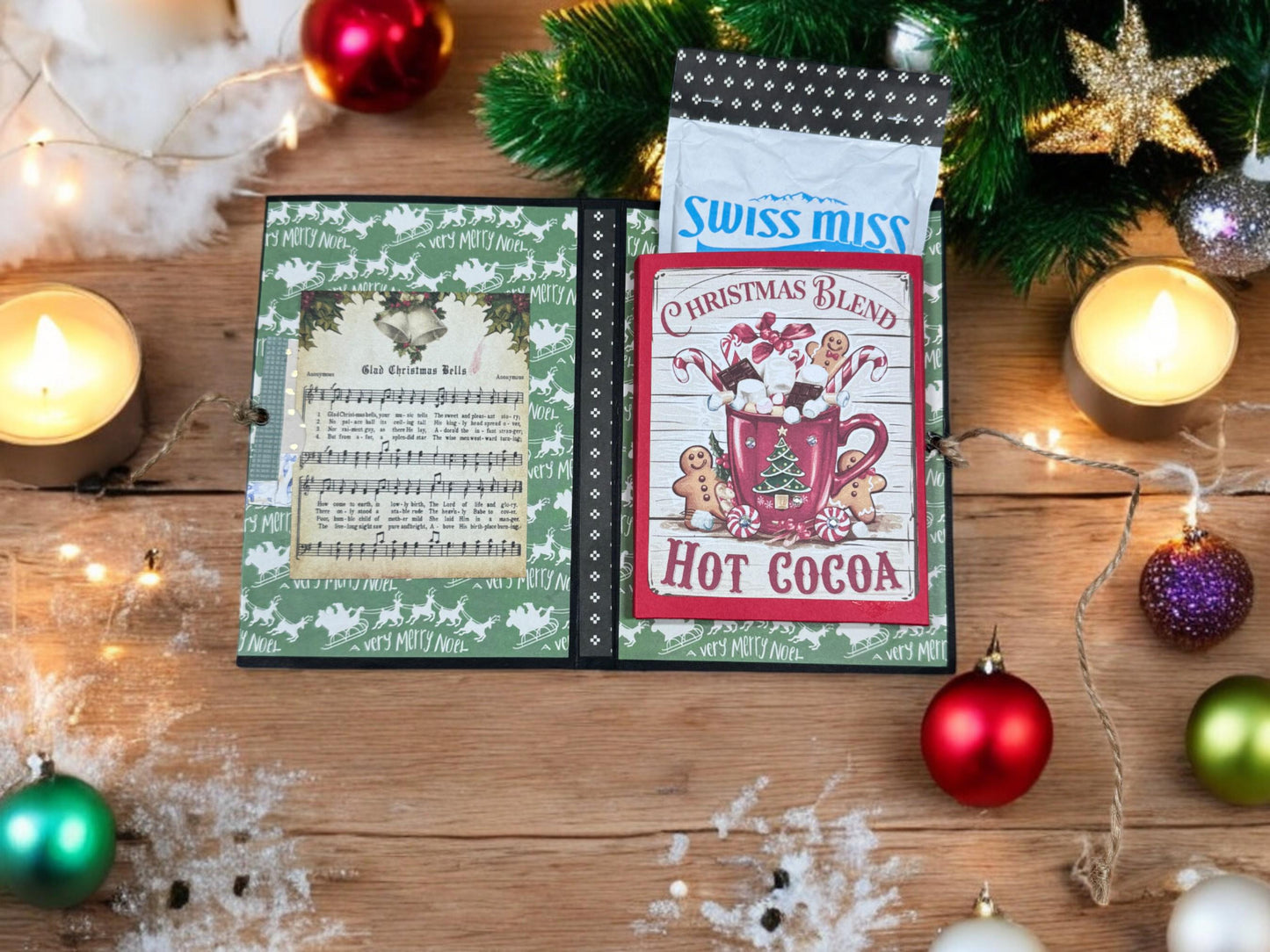 Teacher Christmas Gift • Hot Cocoa Folio with Gift Card Holder • Holiday Junk Journal Accessory • Cozy Cocoa Packet & Candy Cane