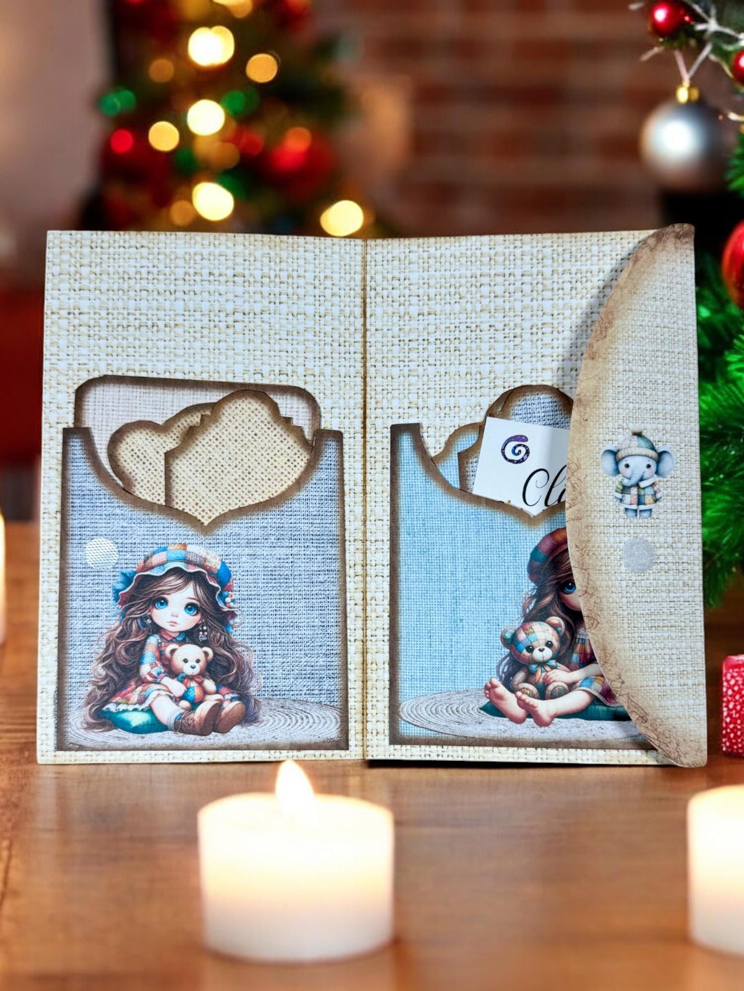 Stitches of Love Gift Card Holder | Tea Gift | Junk Journal | Folio | Patchwork Girl & Bear | Secret Santa Gift