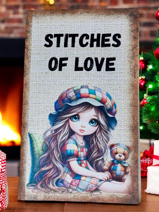 Stitches of Love Gift Card Holder | Tea Gift | Junk Journal | Folio | Patchwork Girl & Bear | Secret Santa Gift