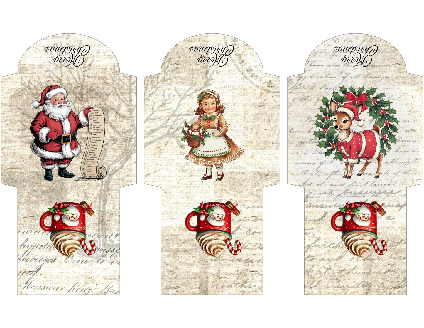 Vintage Printable Mini Tea Bag Envelopes • Junk Journal Supplies • Christmas Paper Craft • Instant Digital Download