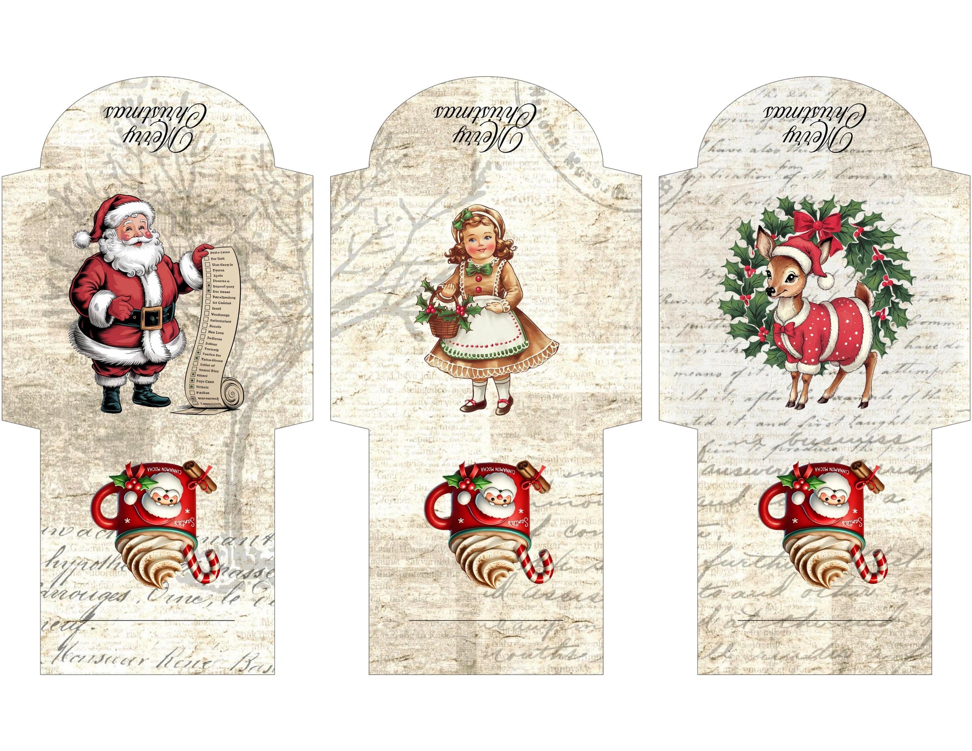 Vintage Printable Mini Tea Bag Envelopes • Junk Journal Supplies • Christmas Paper Craft • Instant Digital Download