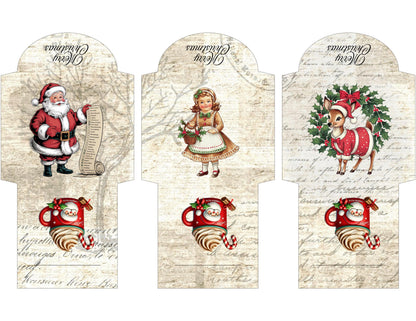 Vintage Printable Mini Tea Bag Envelopes • Junk Journal Supplies • Christmas Paper Craft • Instant Digital Download