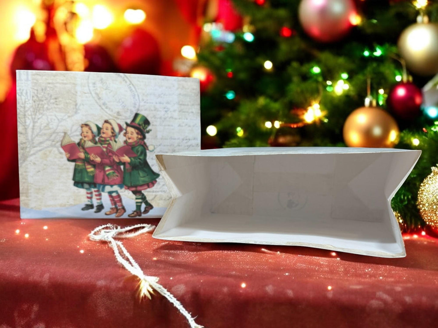 Christmas Caroling Gift Bag • 7" x 6" Holiday Favor • Party Treat Bag • Vintage Carolers Design • Reusable Gift Wrap