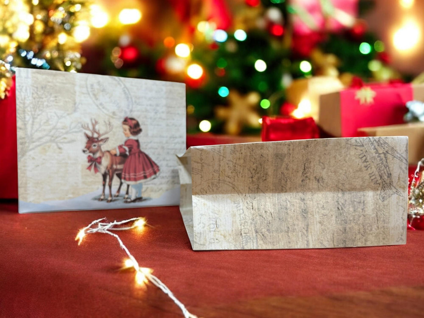 Christmas Reindeer Gift Bag – 7″ × 6″ Handmade Holiday Favor, Festive Reindeer Design (Peppermint Lane Collection)