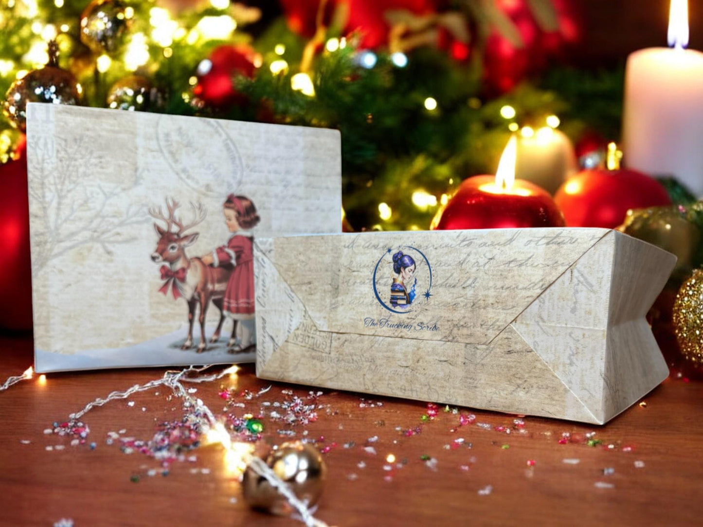 Christmas Reindeer Gift Bag – 7″ × 6″ Handmade Holiday Favor, Festive Reindeer Design (Peppermint Lane Collection)