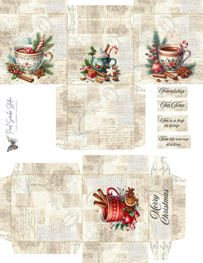 Christmas Tea Cup Mini Envelopes Printable Holiday Cocoa Mug Ephemera Craft PDF Digital Download