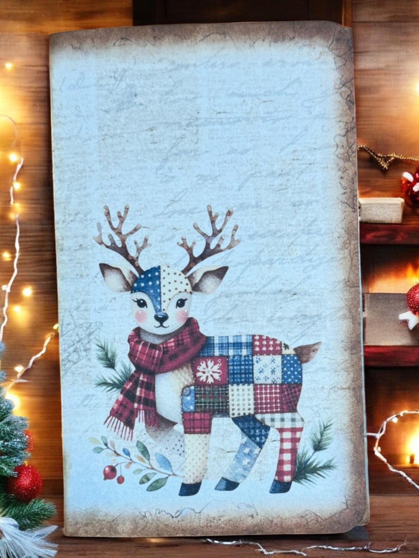 Delight in Winter Magic: Patchwork Reindeer Gift Card Holder Set | Enchanting Christmas Keepsake | Junk Journal Treasure | Money Wallet