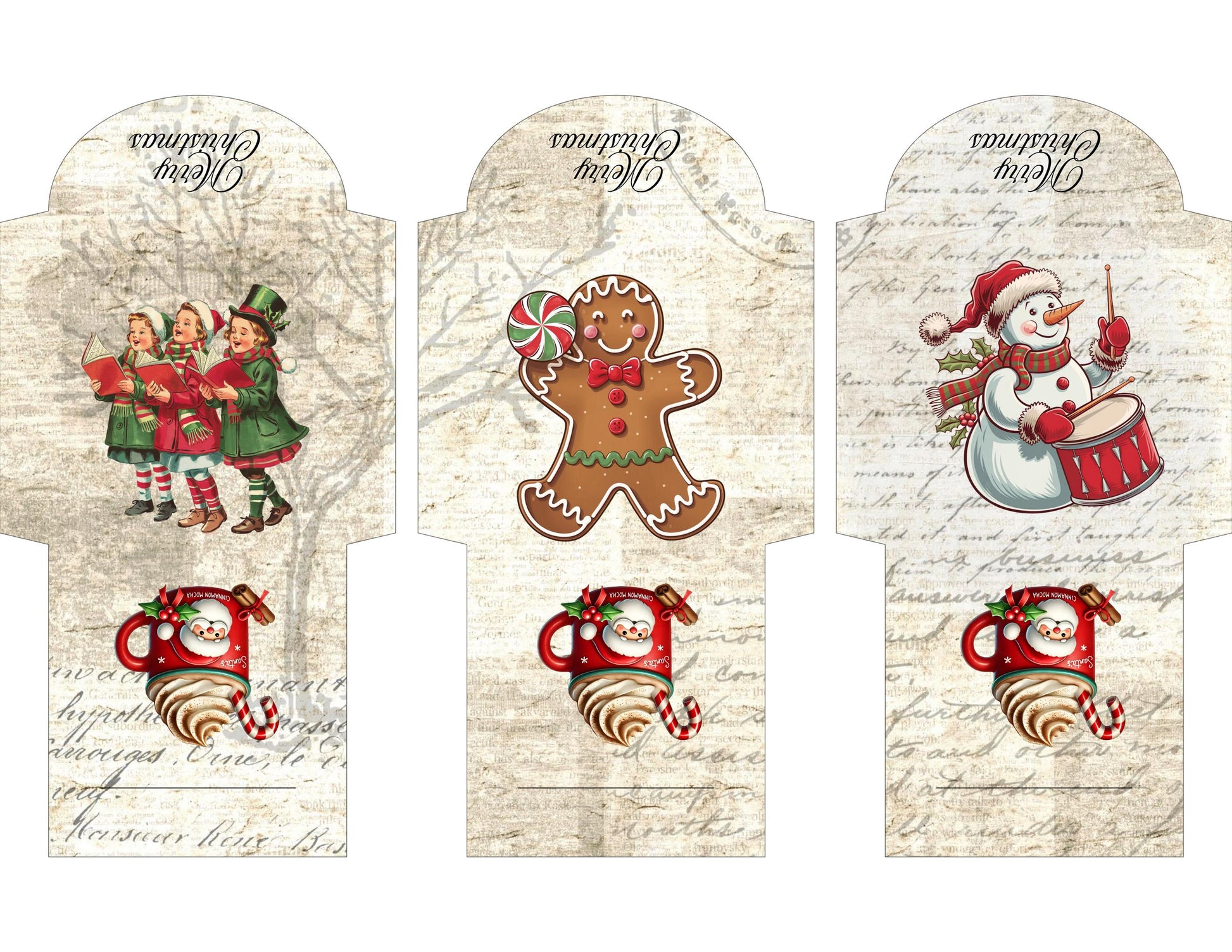 Vintage Printable Mini Tea Bag Envelopes • Junk Journal Supplies • Christmas Paper Craft • Instant Digital Download