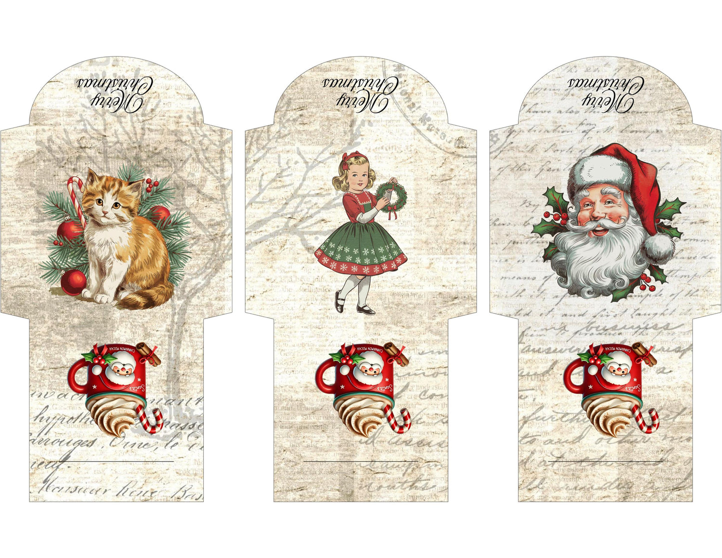 Vintage Printable Mini Tea Bag Envelopes • Junk Journal Supplies • Christmas Paper Craft • Instant Digital Download