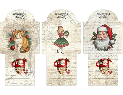 Vintage Printable Mini Tea Bag Envelopes • Junk Journal Supplies • Christmas Paper Craft • Instant Digital Download