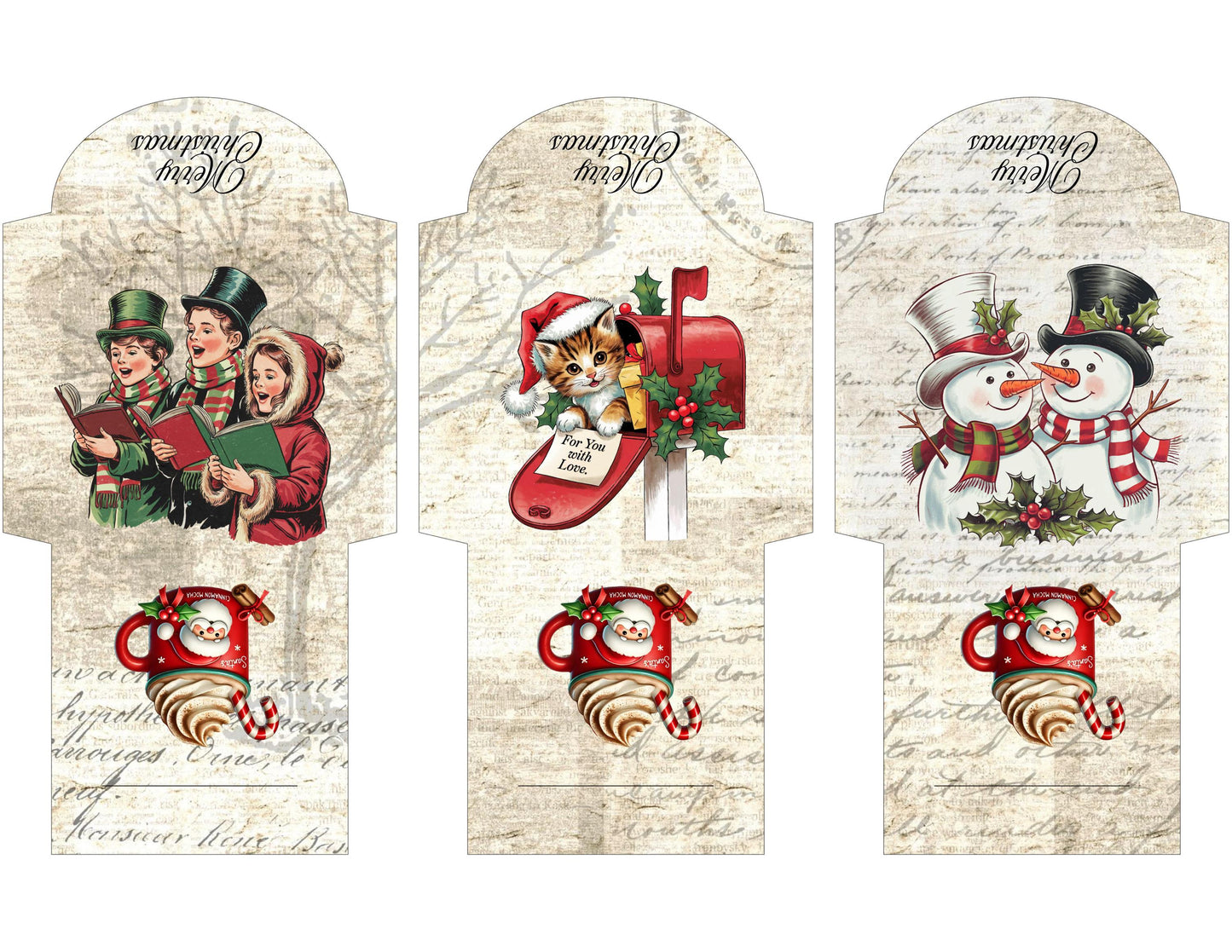 Vintage Printable Mini Tea Bag Envelopes • Junk Journal Supplies • Christmas Paper Craft • Instant Digital Download