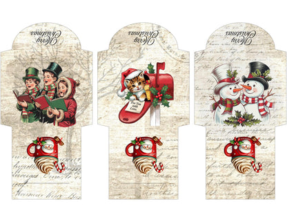 Vintage Printable Mini Tea Bag Envelopes • Junk Journal Supplies • Christmas Paper Craft • Instant Digital Download