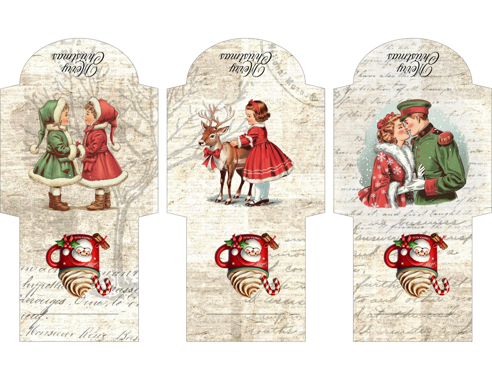 Vintage Printable Mini Tea Bag Envelopes • Junk Journal Supplies • Christmas Paper Craft • Instant Digital Download