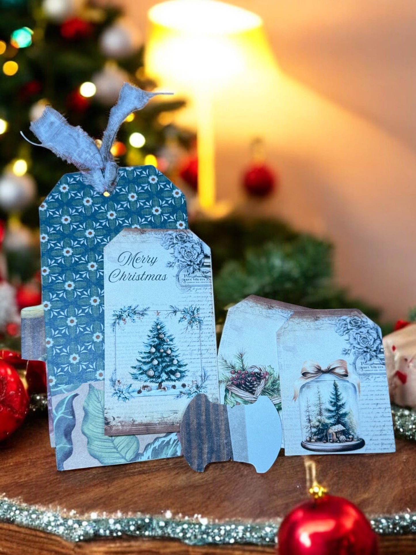 Loaded Green Christmas Junk Journal Tags • Triple‑Pocket Ephemera Tag Kit • Holiday Crafting & Teacher/Office Gift