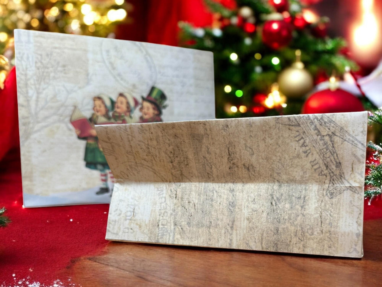 Christmas Caroling Gift Bag • 7" x 6" Holiday Favor • Party Treat Bag • Vintage Carolers Design • Reusable Gift Wrap