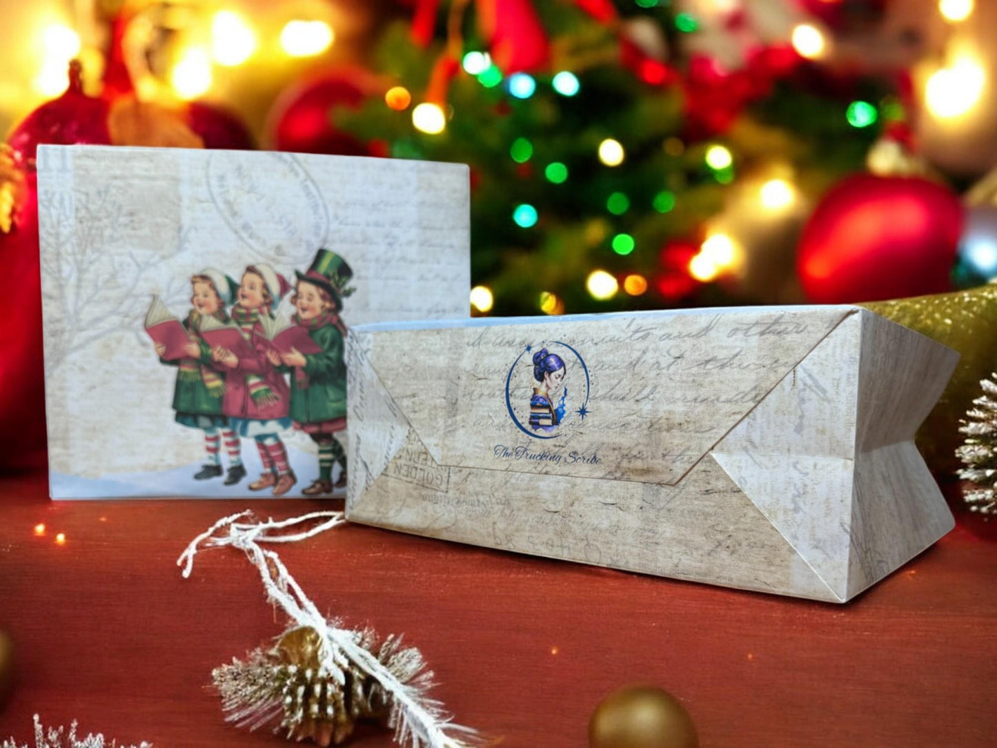 Christmas Caroling Gift Bag • 7" x 6" Holiday Favor • Party Treat Bag • Vintage Carolers Design • Reusable Gift Wrap